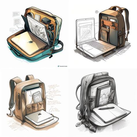 Backpack Design Ideas, Backpack Design Concept, Backpack Drawing, Anime Bag, Backpack Design, Wood Rocking Chair, Leather Craft Patterns, Diy Backpack, Art Basics