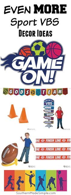 Even MORE Game On VBS Decor Ideas to help you create the best scene for VBS yet! Also great for sport banquets, parties and so much more! #GameOn #VBS Game On Vbs Decorations, Olympic Vbs, Sports Vbs, Vbs Olympics, Decoration Class, Sports Classroom, Mystery Island, Vacation Bible School Themes, Adventure Bible