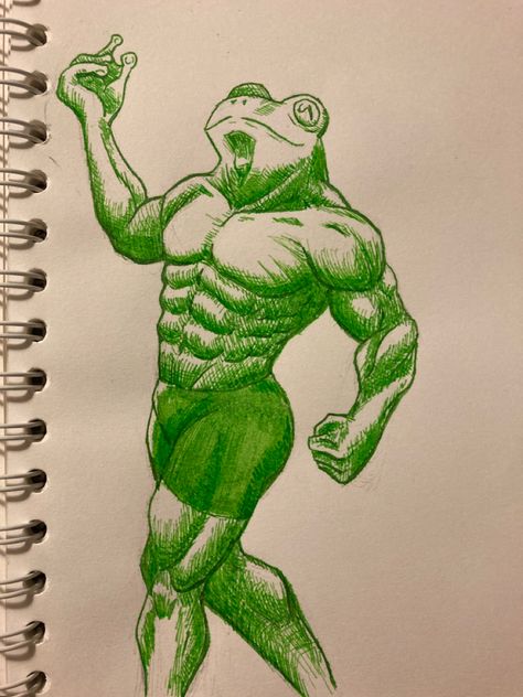 Buff Frog, Frog Sketch, Drawing Commissions, Frog Drawing, Frog Art, Green Frog, Art Ink, Sketchbook Drawing, Comic Books Art