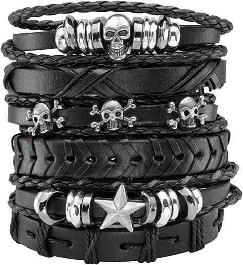 Black Punk Rock, Best Sandals For Men, Emo Jewelry, Emo Accessories, Estilo Punk Rock, Wooden Beaded Bracelets, Punk Rock Jewelry, Mens Cuff Bracelets, Gothic Bracelet