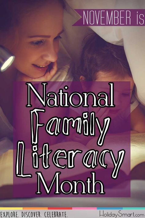 November is National Family Literacy Month November Awareness Month, Monthly Holidays, Month Ideas, Family Literacy, Literacy Day, Elementary School Library, Library Display, Information Literacy, Reading At Home