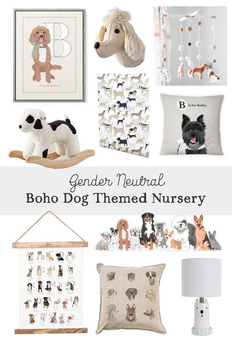 Boho Dog Nursery, Baby Boy Nursery Dog Theme, Dog Themed Nursery Gender Neutral, Puppy Theme Nursery, Dog Theme Baby Shower Ideas, Dog Theme Bedroom, Nursery Dog Theme, Dog Theme Nursery, Dog Themed Baby Shower Ideas