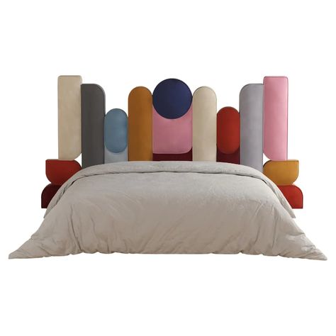 21st Century Ej Ee Bed Upholstered Cotton Velvet Headboard For Sale at 1stDibs Headboard Aesthetic, Asymmetrical Headboard, Aesthetic Headboard, Rearrange Bedroom, Miami Bedroom, Unique Headboard Ideas, Colorful Bedrooms, Cool Headboards, Geometric Headboard