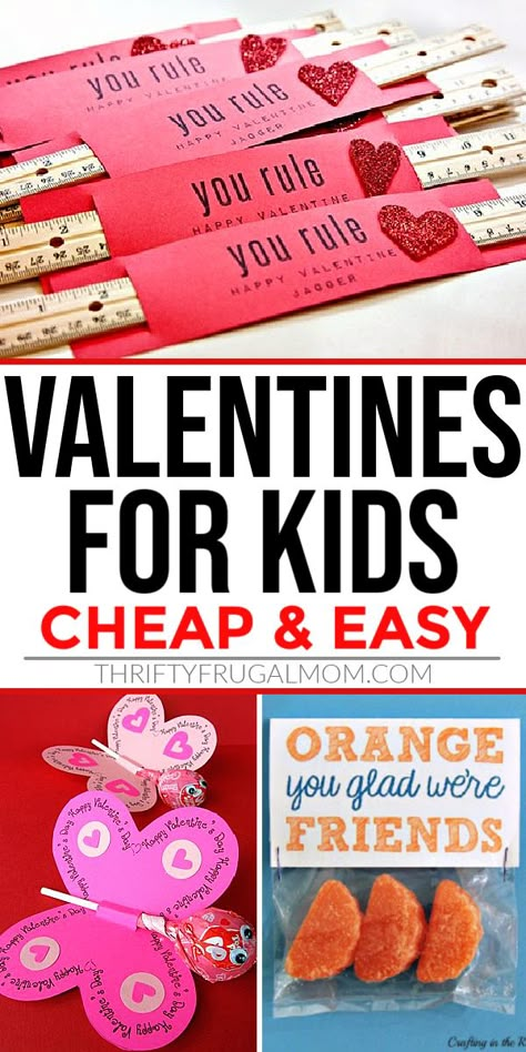 a collage of 3 examples of easy, cheap Valentines for kids Last Minute Valentines For School, Diy Valentines Preschool, Making Valentines With Kids, Diy Valentines Gift For Kids, Valentine’s Day Cards For Kids School, Homemade Valentines For Kids Classroom, Easy Valentines Treats For School, Diy Valentine Exchange For Kids, Valentines Gift For School For Kids