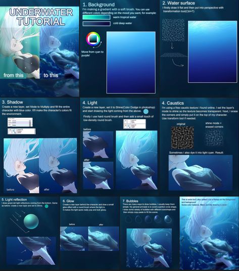 How To Draw Underwater Digital, Underwater Art Tutorial, Underwater Digital Art Tutorial, Ocean Digital Art Tutorial, Under Water Drawing Tutorial, Underwater Effect Drawing, Underwater Drawing Tutorial, Water Shading Tutorial, Dynamic Lighting Tutorial