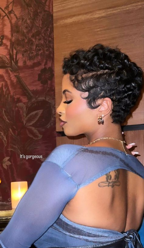 Pixie Haircut For Mixed Women, Pixie Lace Wig, Short Haircuts For Round Faces Black Women, Black Women Doing Hair, Skunk Stripe Pixie Cut Black Women, Curly Pixie Black Women, Finger Waves For Black Women 4c Hair, Short Cut Hair Styles For Black Women, Black Girls Pixie Cut