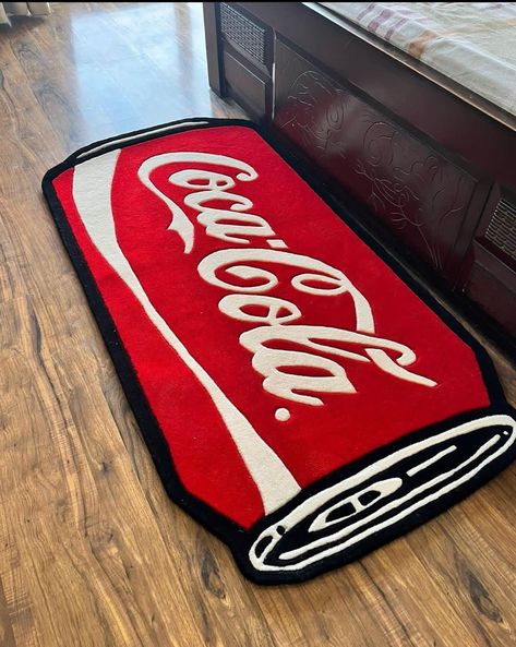 Coca-Cola Inspired Hand-Tufted Rug for bedroom, Livingroom, office room, kids room, home decor valentines gift This rug is made in super soft wool enhanced by the hand-tufting of Fine fool which feel comfortable to walk on. Carpet and rugs for bedroom BE ASSURE OF HIGH QUALITY RUG ✔️Authentic Handmade Area Rug ✔️Material: 100% Wool --No synthetics. ✔️Crafting Technique: Hand Tufted Art Of Rug Making ✔️Carpet thickness of 15mm(+-2mm) ✔️Easy to maintain | Vacuum friendly | naturally stain resistant ✔️Bright Color work in every environment and brigs a optimistic feel to the room. ✔️A great choice for high traffic rooms - ✔️Skin Friendly rug. ✔️Safe for Infants. ✔️Carpet Is Anti Skid, No Rug Pad is required ✔️HANDMADE IN INDIA We offer Free Shipping All Across The World PLEASE NOTE:- The image Tufting Workshop, Rug Images, Tufting Diy, Rug Tufting, Graphic Rug, Funky Rugs, Co Working Space, Bathroom Floor Mat, Rug Ideas