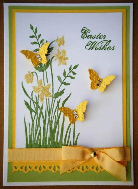 45 Homemade Easter Card Ideas (Easy & Fun) - Jae Johns Diy Easter Cards, Stampin Up Easter Cards, Stampin Up Easter, Yellow Butterflies, Easter Cards Handmade, Card Crafts, Making Greeting Cards, Spring Cards, Butterfly Cards