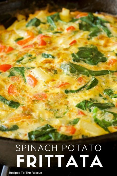 spinach potato frittata Potatoes With Spinach And Eggs, Potato And Spinach Recipes, Potato And Egg Frittata, Frittata Recipes Potato, Spinach Potato Frittata, Spinach And Potato Recipes, Vegetarian Frittata, Frittata Recipes Healthy, Fritatta Recipe