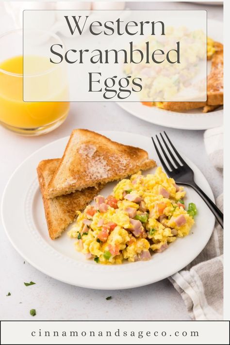 Western Scrambled Eggs Egg Scramble Recipes, Mexican Breakfast Scramble, Breakfast Scramble, Gourmet Scrambled Eggs, Hotel Style Scrambled Eggs, Hotel Scrambled Eggs, Western Scrambled Eggs, Breakfast Bowls Recipe, Gf Breakfast