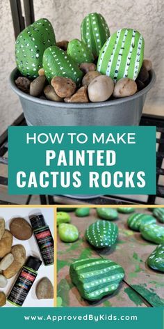 Preschoolers Crafts, Cactus Rocks, Painted Rock Ideas, Painted Cactus, Painted Rock Cactus, Rock Painting Supplies, Rock Cactus, Messy Crafts, Cactus Diy