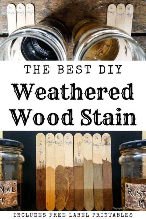 Looking for an all natural aging wood stain recipe that’s budget friendly and easy to make? Then you have to try Rusty Nail Muti. It transforms new wood into old and weathered in minutes and by making a few small adjustments you can control the color and intensity too #Naturalwoodstain #DIYWoodStain #Agingwoodstain #acraftymix #rustynail #woodstainrecipe Weathered Wood Stain, Building Hacks, Diy Wood Stain, Diy Sale, Natural Stain Wood, Rusty Nail, Wood Stains, Paint Techniques, Natural Aging