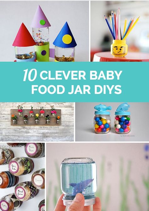 Clever ways to turn baby food jars into fun crafts or organizational tools for the home. Baby Jars Ideas Diy, Baby Food Jar Christmas Crafts, Crafts With Baby Food Jars, Upcycle Baby Food Jars, Baby Food Jars Diy, Baby Jars, Baby Food Jar Crafts, Baby Food Containers, Diy Baby Food