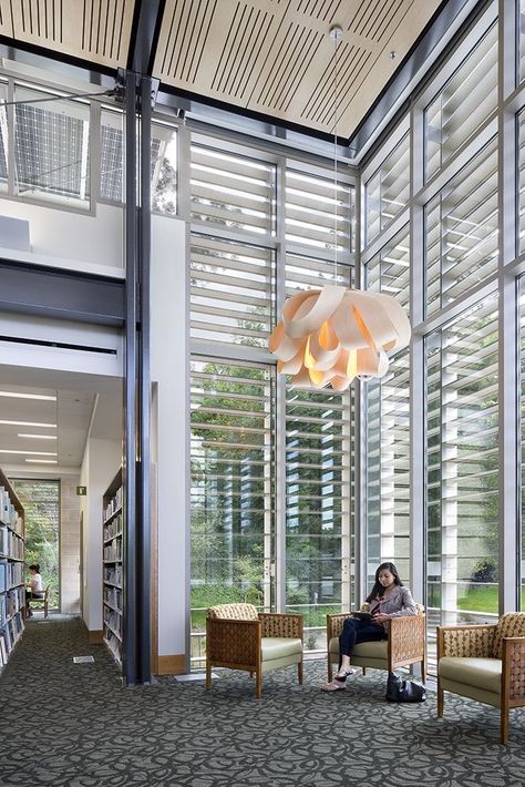 Los Gatos Public Library  / Noll  Tam Architects Glass Louvers, Glass Facade, Lzf Lamps, Ball Pendant Lighting, Large Pendant Lighting, Blue Lamp, Small Pendant Lights, Royal College Of Art, Dimmable Lamp