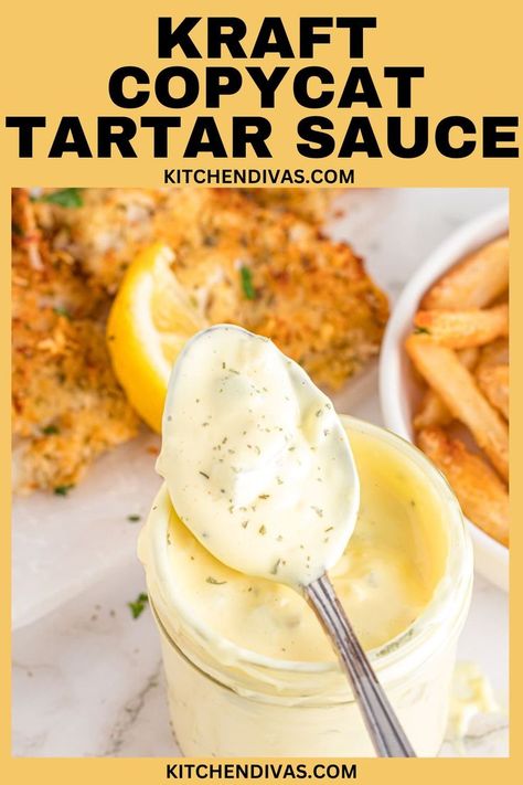 Overhead shot of spoonful of smooth, creamy copycat Kraft tartar sauce over jarful of more tartar sauce. Home Made Tarter Sauce, Tatar Sauce, Best Tartar Sauce Recipe, Recipe For Tartar Sauce, Make Tartar Sauce, Tartar Sauce Recipe, Crab Cake Sandwich, Homemade Tartar Sauce, Tartar Sauce