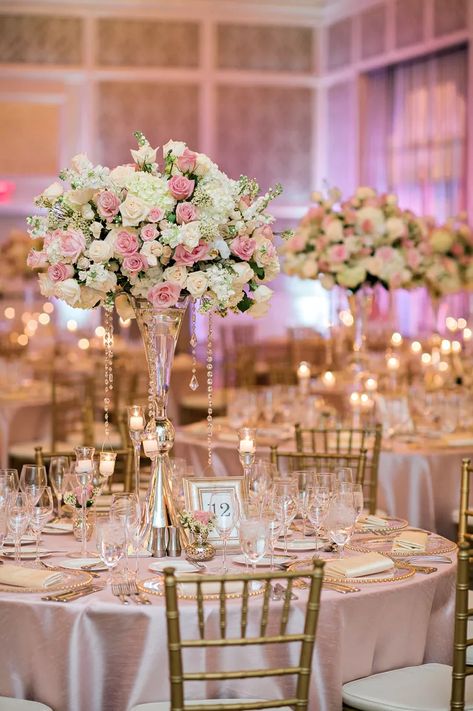 Tall Blush, Pink and Ivory Centerpieces with Jewels Pink Quince Theme, Pink Flower Centerpieces, Quince Centerpieces, Centerpieces Quinceanera, Quince Decor, Quinceanera Centerpieces, Pink Wedding Centerpieces, Quinceanera Pink, Pink Centerpieces