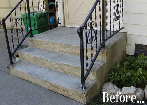 concrete front proch makeover | The $5 Front Porch Makeover Before & After | Apartment Therapy Concrete Front Steps, Front Porch Stairs, Concrete Front Porch, Porch Stairs, Front Door Steps, Front Porch Steps, Front Stairs, Painted Concrete Steps, Concrete Patio Makeover