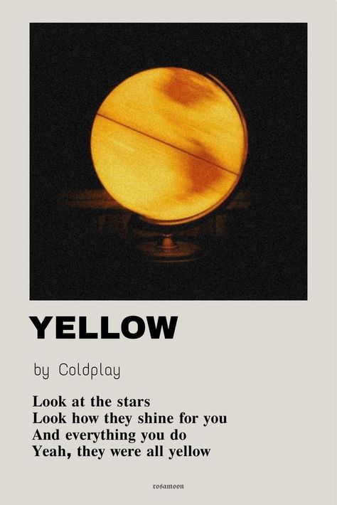 Yellow Coldplay Poster, Yellow Coldplay Aesthetic, Yellow Posters, Yellow By Coldplay, Coldplay Poster, Poster Yellow, Yellow Poster, Minimalist Music, Music Poster Ideas