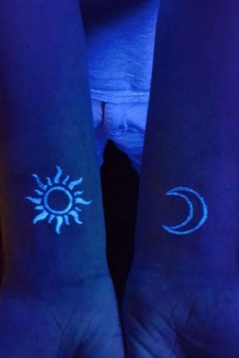 Tattoo design best friends tattoo couple tattoo Uv Ink Tattoos, Best Friends Tattoo, Black Light Tattoo, Glow Tattoo, Neon Tattoo, Friends Tattoo, Tattoo Couple, Uv Tattoo, Light Tattoo