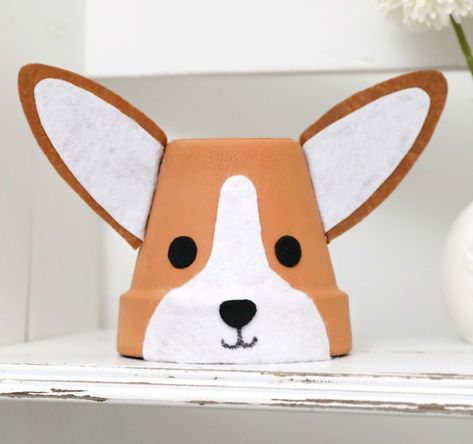 This terracotta pot corgi is the cutest craft you'll ever create Corgi Party Decorations, Corgi Party Theme, Corgi Decorations, Corgi Birthday Party Theme, Jubilee Craft, Jubilee Crafts, Corgi Party, Jubilee Ideas, Corgi Birthday