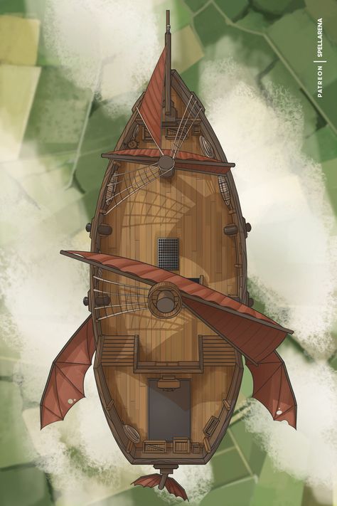 Dnd Flying Ship, Skyship Dnd, Dnd Airship Map, Dnd Skyship, Fantasy Flying Ship, Dnd Boats, Airship Battlemap, Dnd Airship, Sky Ship