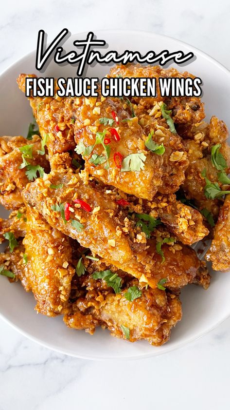 Chicken Wings Fish Sauce, Vietnamese Wings Recipe, Vietnamese Fried Chicken Wings, Chicken Wing Recipes Asian, Vietnamese Fish Sauce Chicken Wings, Fish Wings Recipe, Vietnamese Crispy Chicken, Vietnamese Garlic Chicken, Cambodian Chicken Wings