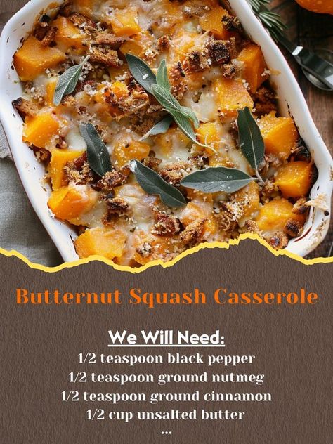 Easy Recipes Butternut Squash Dinner, Healthy Squash Recipes, Savory Butternut Squash, Butternut Squash Casserole, Thanksgiving Casserole, Squash Casserole Recipes, Baked Squash, Fall Comfort Food, Vegetable Casserole