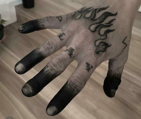 Small Hand Tattoos For Guys Design, Joker Hand, Hand Tattoos For Men, Tiger Hand Tattoo, Small Wave Tattoo, Blackout Tattoo, Flame Tattoos, Palm Tattoos, Tattoo Inspiration Men