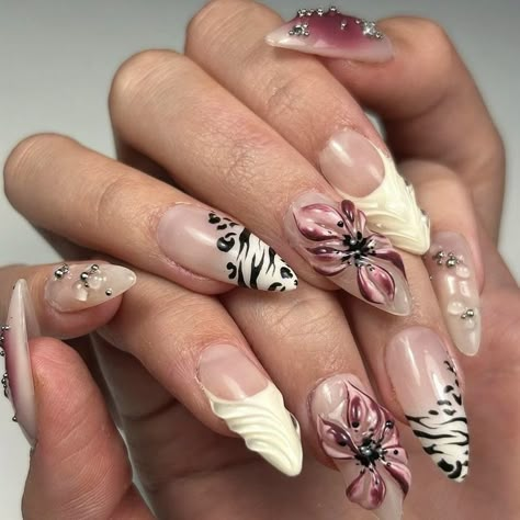 Orchid Nails, Zebra Print Nails, Zebra Nails, 2024 Nails, Leopard Print Nails, Long Nail Designs, Pretty Gel Nails, Aesthetic Nails, Long Nail