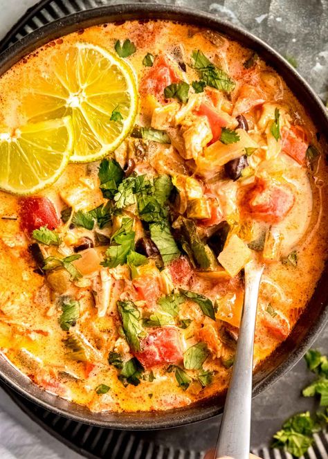 close up of one spoonful of chicken poblano soup being spooned out of pot Rump Roast Crock Pot, Creamy Chicken Poblano Soup, Creamy Chicken Poblano, Rump Roast Crock Pot Recipes, Chicken Poblano Soup, Chicken Poblano, Roast Crock Pot Recipes, Chicken Enchilada Soup Crock Pot, Easy Quick Dinners