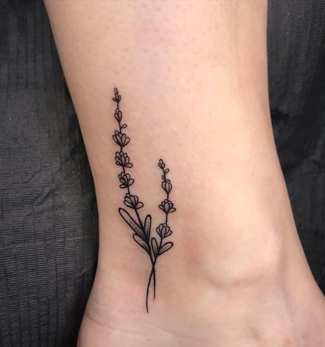 Lavender Ankle Tattoo, Small Lavender Tattoo, Lavender Tattoo Black, Lavender Tattoo Design, Lavender Tattoos, Tattoos Ankle, Tattoo Guide, Ankle Tattoo Designs, Lavender Tattoo