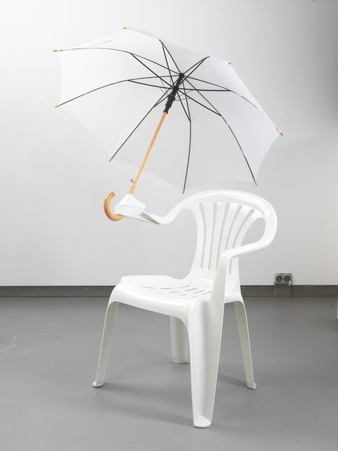 the waterproof garden chair, 2012, transformed polypropylene chair with umbrella Weird Furniture, Unsung Hero, Art Chair, Lawn Chairs, Funky Furniture, Creative Furniture, Plastic Chair, Cheap Furniture, Art Series