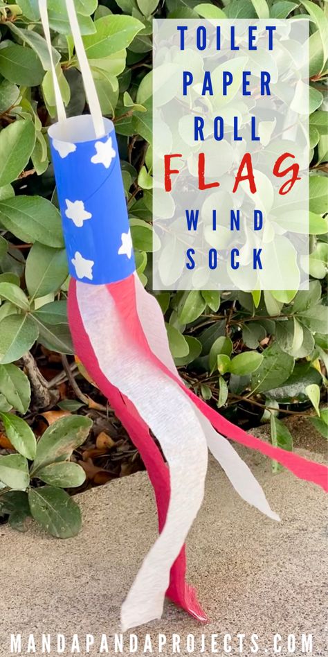 Fourth of July is right around the corner so it's Red, White and Blue kids crafts galore! Put those empty toilet paper tube rolls to good use with this Patriotic kids recycled craft. With only a few supplies, and about 15 minutes, this American Flag Paper Roll Windsock is sure to be a hit! The stars and stripes make a fun and easy fourth of july kids craft! #patrioticcrafts #toiletpaperrollcrafts #kidscrafts Patriotic Kids Activities, Easy Memorial Day Crafts, Memorial Day Crafts, Memorial Day Activities, American Flag Crafts, Fourth Of July Crafts For Kids, June Crafts, Patriotic Kids, Recycled Crafts Kids