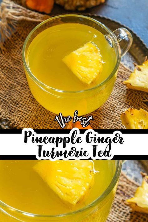 This Pineapple Ginger Turmeric Tea is very refreshing and has many health benefits. Make it using my easy recipe. Ginger Turmeric Tea, Turmeric Tea Recipe, Turmeric Drink, Water Kefir, Fresh Turmeric, Ginger Turmeric, Turmeric Tea, Egg Diet, Turmeric Benefits