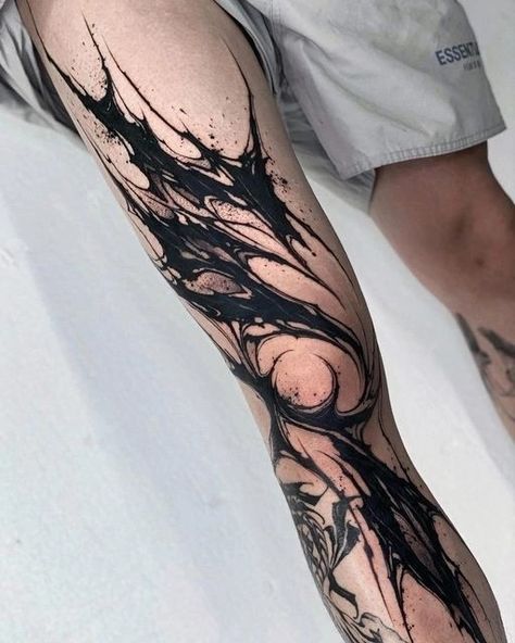 Black Sleeve Tattoo, Aesthetic Tattoos, Blackout Tattoo, Forearm Tattoo Design, Tasteful Tattoos, Leg Sleeve Tattoo, Jesus Love, Trash Polka, Knee Tattoo