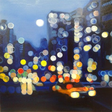 Copy of a painting by Philip Barlow, oil on canvas, 40*40 cm City Lights At Night Painting, Day Vs Night Painting, Painting City Night, City Night Painting, Philip Barlow, City Scape Art, City Lights Painting, 3d Tipografi, Bokeh Art