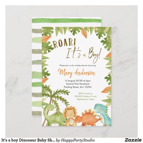 Dinosaur Baby Shower Invitations, Dinosaur Invitations, Dinosaur Birthday Invitations, Dinosaur Baby Shower, Floral Baby Shower Invitations, Dino Party, Happy Party, Boy Baby Shower, Baby Shower Invitations For Boys