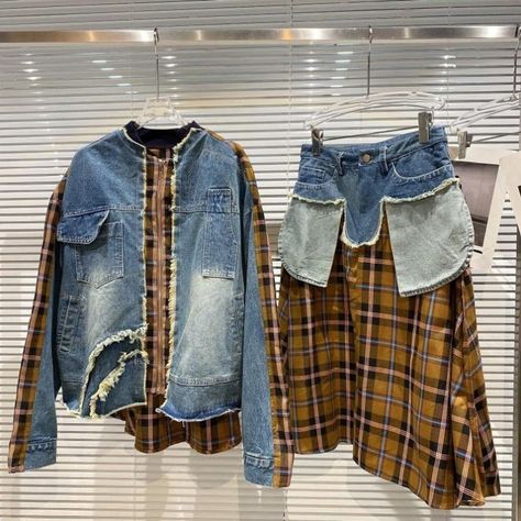 Denim Furniture, Gingham Outfit, Reworked Fashion, Upcycle Clothes Diy, Denim Inspiration, Diy Clothes Design, Upcycle Jeans, Weird Fashion, Denim Diy