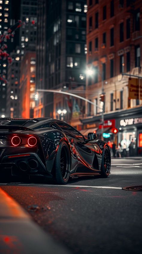 Prompt 👉a black sports car parked on a city street at night, a photo, by Emanuel Witz, renaissance, many exotic high end features, manhattan, amazing wallpaper, luxury, lit from the side, attractive and good looking, gotham city style, luxurious, miniature of a sports car, 1k hd, morning shot, absolutely outstanding 👉 if Like, please Follow and Share AI Graphics Studio 👇Contact on WhatsAPP: http://tiny.cc/aigraphicsstudio #aigraphicsstudio #AI #DigitalMarketing #digitalartist #digitalart #d... Black Sports Car, City Street At Night, Street At Night, Wallpaper Luxury, Amazing Wallpaper, Good Looking Cars, Exotic Sports Cars, Lit Wallpaper, City Street