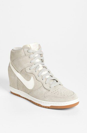 Nike 'Dunk Sky Hi' Wedge Sneaker (Women) love me some high tops. Nike Free Run, Nike Shoes Cheap, Fabric Shoes, Nike Free Runs, Nike Shoes Outlet, Pink Nikes, Wedge Sneakers, Shoes Outlet, Pink Beige