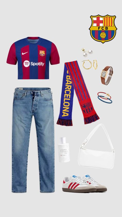 Barcelona Outfits, Fcb Barcelona, Preformance Outfits, Football Fashion, Jersey Outfit, Football Outfits, Fc Barcelona, Soccer Jersey, Barcelona