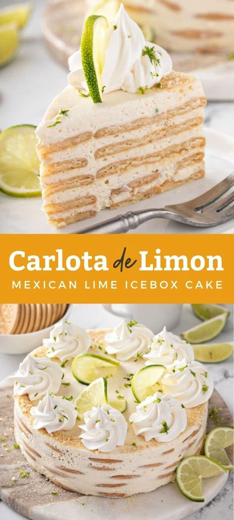 Lime Maria Icebox Cake, Mexican Lemon Dessert, Easy Desserts Mexican, Mexican Lime Maria Icebox Cake, Fiesta Desserts Ideas, Dessert With Lime, Mexican Lime Desserts, New Mexican Desserts, Recipes With Maria Cookies