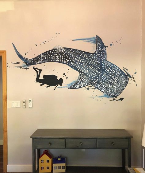 Whale Shark Painting, Wall Shark, Whale Shark Art, Whale Shark Canvas Painting, Shark Wall Painting, Whale Mural, Whale Wall Mural, Shark Wall Decals, Shark Mural