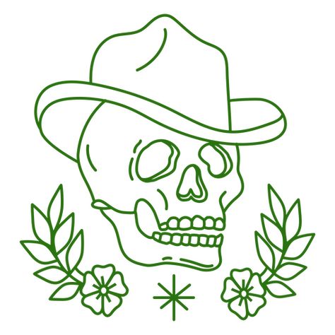 Skull With Hat Drawing, Skull In Cowboy Hat Tattoo, Traditional Cowboy Hat Tattoo, Skull Cowboy Hat Tattoo, Skull With Hat Tattoo, Cowboy Flash Tattoo, Old School Skull Tattoo Design, Cowboy Skull Tattoo Traditional, Yallternative Tattoo