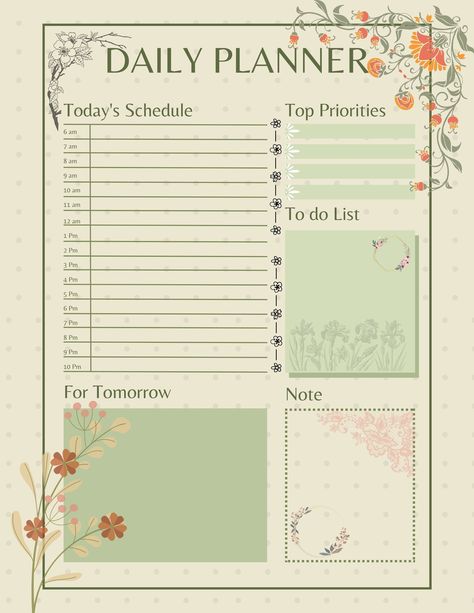 Boho Floral Daily Planner (Printable) Daily Planner Book, Kertas Vintage, Cute Daily Planner, Organizator Grafic, Free Planner Templates, Daily Planner Printables Free, Kalender Design, Study Planner Printable, To Do Planner