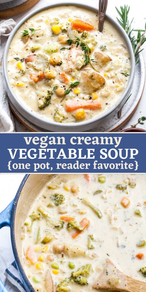 Wfpb Vegetable Soup, Creamy Vegan Vegetable Soup, Vegan Cream Soup Recipes, Vegetarian Creamy Soup, Vegan Creamy Soup Recipes, Healthy Filling Soups, Vegan Cream Soup, Vegan Veggie Soup, Healthy Soup Recipes Vegetarian