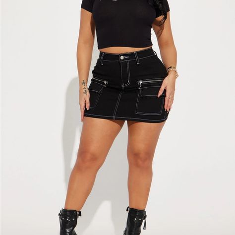 Black Cargo, Cargo Skirt, Black Mini Skirt, Black Mini, Contrast Stitch, Skirt Fashion, Fashion Nova, Womens Skirt, Mini Skirts