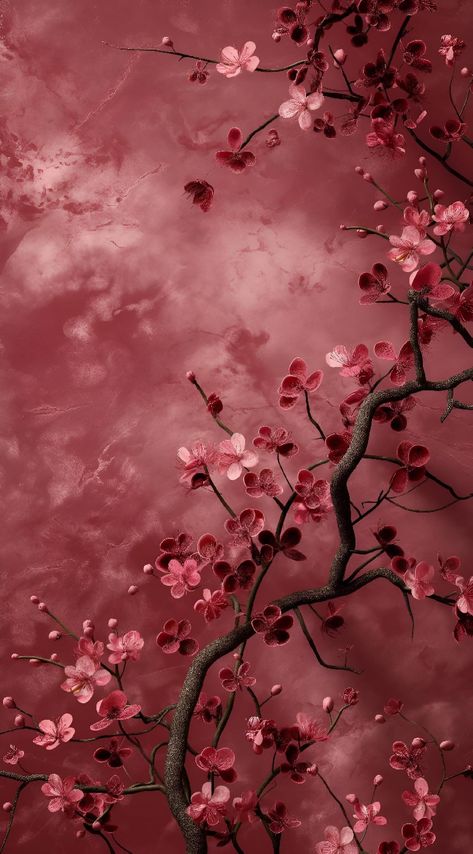 Capture the enchanting beauty of cherry blossoms in your space. Swipe right for a touch of elegance and remember to save & follow for more mesmerizing visuals. This piece, with its vibrant shades of pink and red, showcases a gracefully curving branch teeming with cherry blossoms. Perfect for injecting a dose of modern style into any room. 🌸✨ #CherryBlossomArt #ModernDecor #ElegantInteriors #SaveAndFollow #ArtPrint #ImagePrompt #AIImage Red Cherry Blossom Wallpaper, Crimson Red Wallpaper, Cherry Red Wallpaper, Cherry Blossom Aesthetic, Cherry Wallpaper, Red Texture Background, Rainy Wallpaper, Cherry Blossom Wallpaper, Love Pink Wallpaper