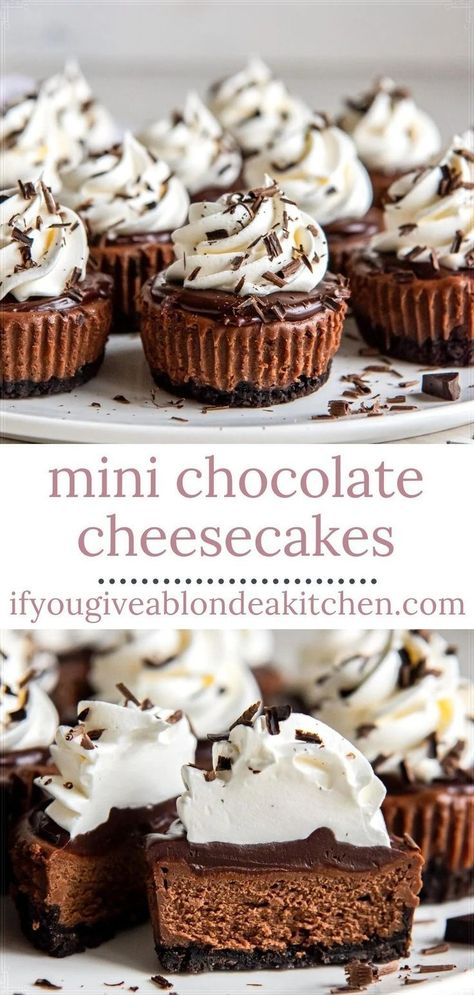 Easy Mini Chocolate Cheesecakes are the perfect dessert for Valentine's Day! The cheesecake filling is light and creamy, which complements the thick Oreo cookie crust well. Mini Chocolate Cheesecakes, Chocolate Cheesecake Bites, Oreo Crust Cheesecake, Mini Cheesecake Bites, Mini Cheesecake Recipes, Oreo Cookie Crust, Chocolate Cheesecake Recipes, Oreo Crust, Cheesecake Filling