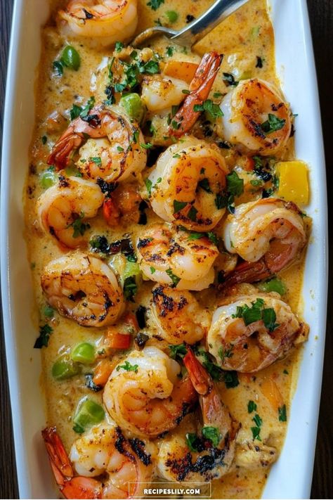 I just made this mouthwatering grilled shrimp dish that’s swimming in a rich and creamy sauce! The shrimp are perfectly grilled to give them that smoky flavor, paired with colorful veggies that bring the dish to life. It’s simple, elegant, and absolutely bursting with flavor. Perfect for impressing guests or enjoying a cozy dinner at home! Cocktail Shrimp Recipes Dinners, Big Shrimp Recipes, Thai Chili Shrimp, Seafood Recipes For Dinner, Shrimp With Lobster Sauce, Italian Shrimp Recipes, Lobster Sauce, Chili Shrimp, Colorful Veggies